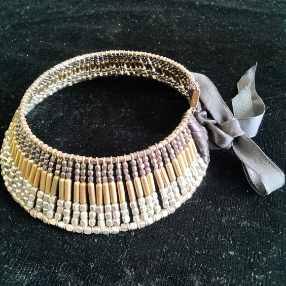 Iris Apfel & Bajalia Tri-color Metal Beaded Chunky Collar Statement Necklace - Picture 8 of 14